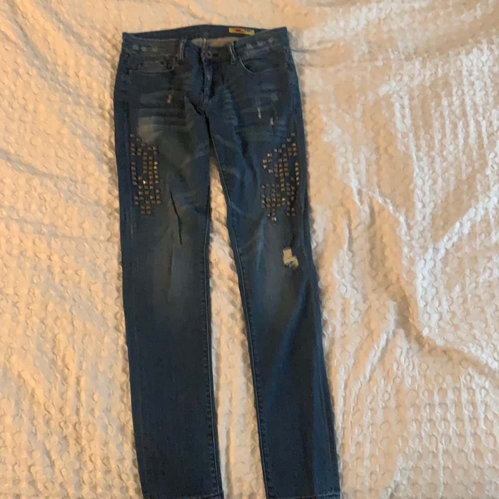 Distressed and Embellished Skinny Jeans